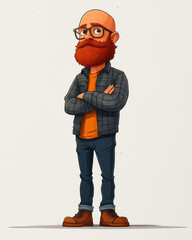 Fototapeta premium Cartoon illustration of a bald man with a beard and mustache.