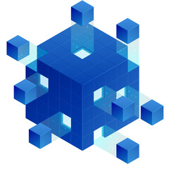 Square geometric figures form a cube. Vector illustration. Sketch for creativity.