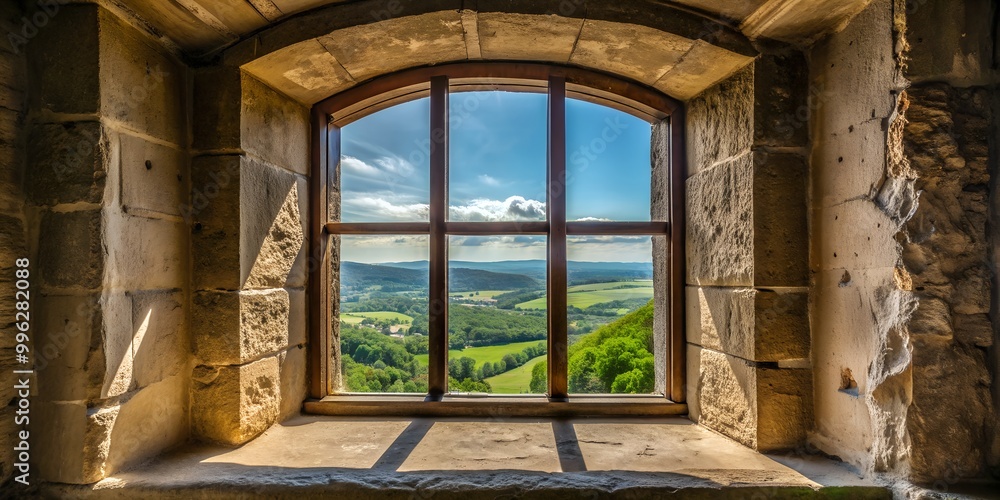 Poster view from the window of a castle ai-created content