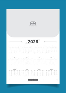 Minimalist one page wall calendar 2025. Company or brand stationery template.
