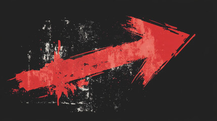 A vector icon of a red arrow pointing upwards, designed with a distressed, grunge brush effect. The rough texture of the paint adds an edgy, bold feel, emphasizing movement, progress, or growth in a v