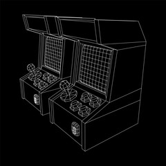 Arcade retro game machine. Wireframe low poly mesh vector illustration.