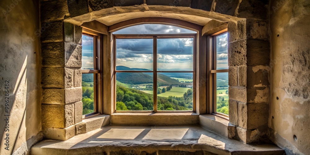 Poster view from the window of a castle ai-created content