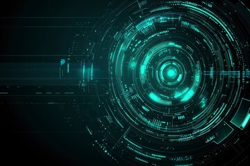 Abstract Digital Interface with Glowing Green Circles and Lines