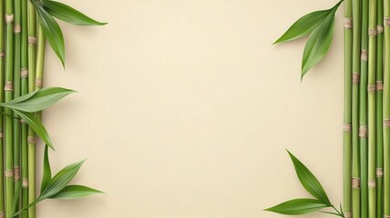 Bamboo wall decor in a zen-inspired interior, natural and eco-friendly, flat design illustration