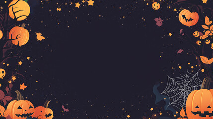 A stylish and cute Halloween-themed banner background design for sweets. The background features a gradient of orange fading into purple and black,