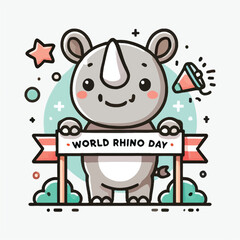 cartoon of a cute baby rhino with a smiling expression