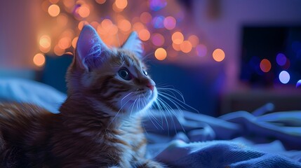 Virtual Pet Cat Interacting with Smart Home Devices Lighting and Music Control