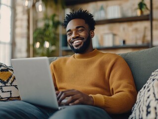 Relaxed Man on Laptop with Happiness