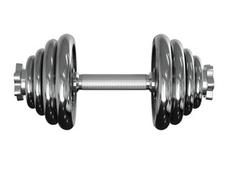 Black adjustable dumbbell, weightlifting gym equipment, side view. Png clipart isolated on transparent background	