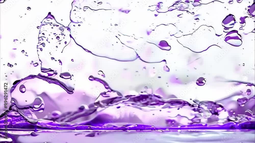 Poster a colorful splash of water forming a wave, with vibrant purple hues and droplets creating a dynamic 