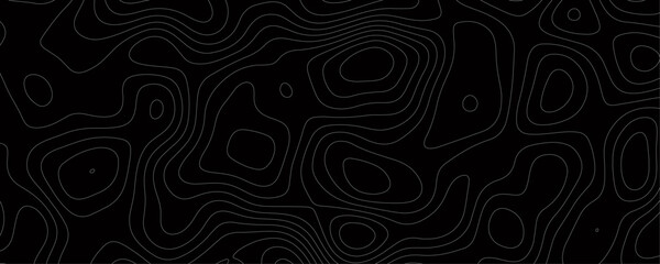 Abstract Vector Cartography Featuring Mountain Relief and Depth Patterns with Dark Contours on a Black Terrain Background
