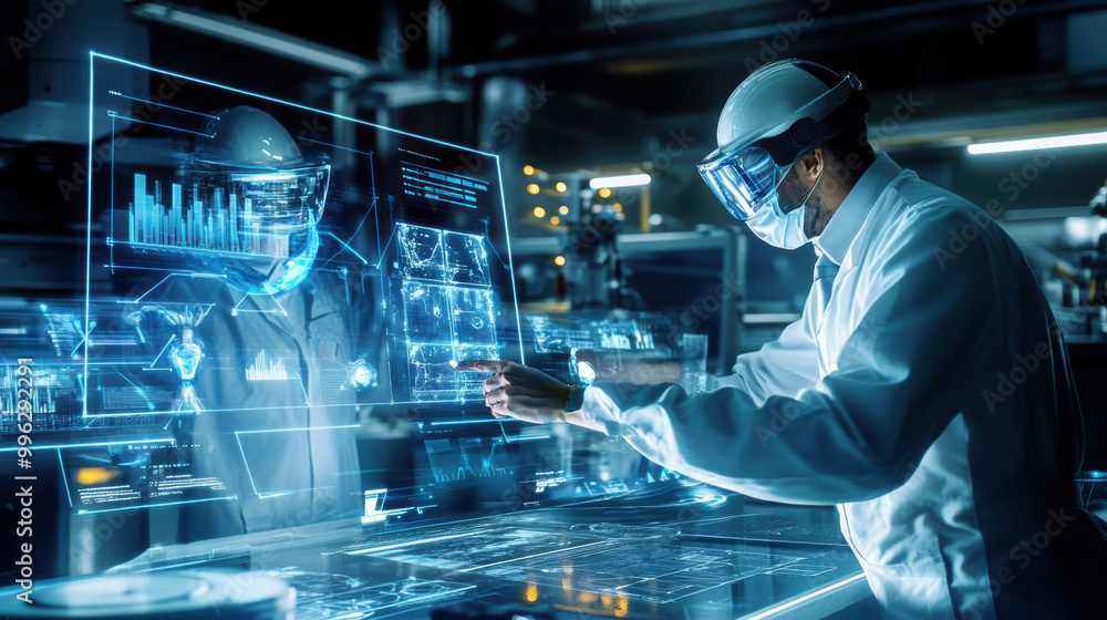 Aufkleber innovative engineer using holographic display to visualize data and interact with digital interfaces