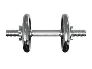 Black adjustable dumbbell, weightlifting gym equipment, side view. Png clipart isolated on transparent background	