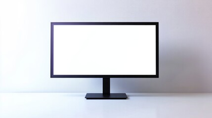 A flat-screen monitor with a blank white display, positioned on a white background, emphasizing simplicity and modern tech.