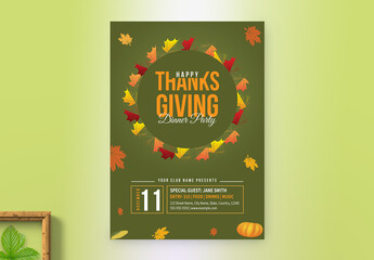 Flat Thanksgiving Dinner Party Flyer Layout - Powered by Adobe