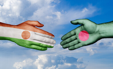 Bangladesh and Niger country handshaking with flags, consensus concept international co-operation illustration