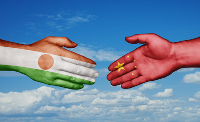 China and Niger country handshaking with flags, consensus concept international co-operation illustration