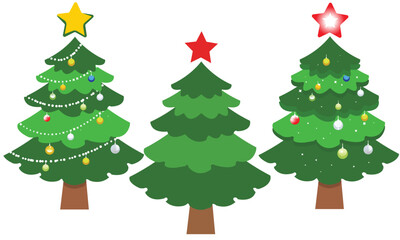 Decorated Christmas Trees with Star Toppers, Festive Christmas Tree Vector Art Illustration, New Year 2024, Vector illustration,  invitations. New year
