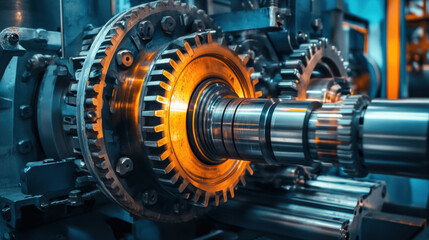Fototapeta premium High quality close up of industrial machinery showcasing gears and mechanical components, emphasizing precision and engineering excellence