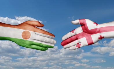 Georgia and Niger country handshaking with flags, consensus concept international co-operation illustration