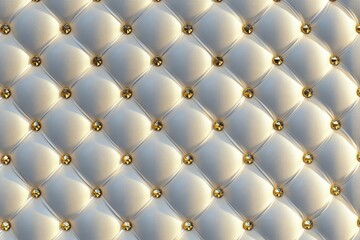 A 3D wallpaper of 3D geometry tiles made of white leather with gold decorations and rhombuses. Use high quality seamless realistic textures for this wallpaper.