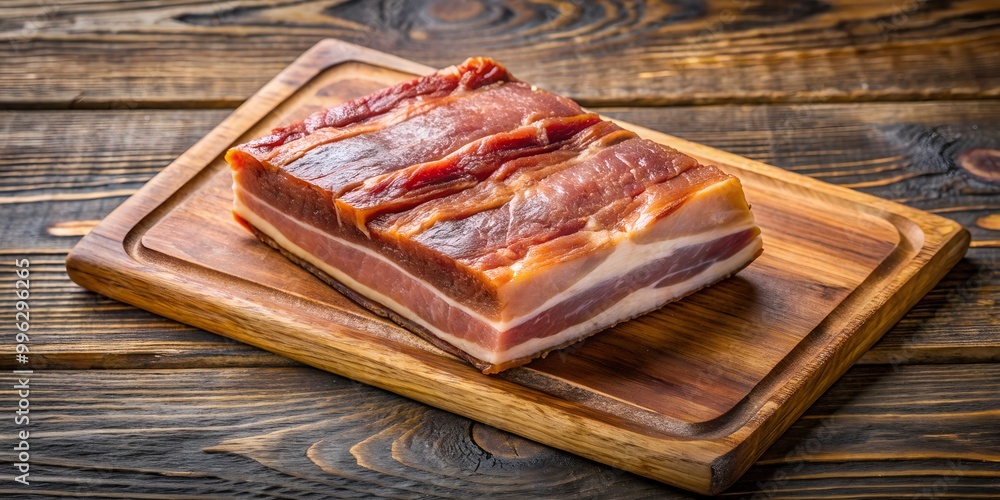 Aufkleber smoked pork belly bacon block on a wooden board top view isolated ai generative