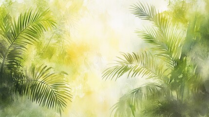 Watercolor art style wallpaper background with tropical trees wall mural. Generated using stock.
