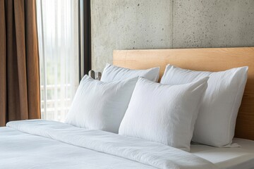 Close-Up of White Linen Bed with Pillows