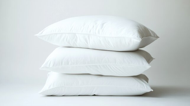 A stack of soft pillows isolated on a white background, showcasing bedding, home essentials, or sleep comfort concepts.