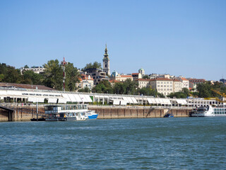 Europe, Serbia, Belgrade, the so-called Concrete Hall with restaurants and boat piers on the Sava in Belgrade. popular meeting place for young people in Belgrade