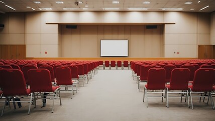 Fototapeta premium empty conference room with red chairs back view