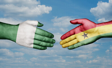 Ghana and Nigeria country handshaking with flags, consensus concept international co-operation illustration