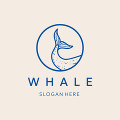 Blue vector whale tail logo on beige background for icon, emblem, logo, business, brand, company