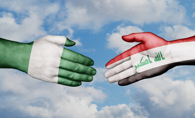 Iraq and Nigeria country handshaking with flags, consensus concept international co-operation illustration