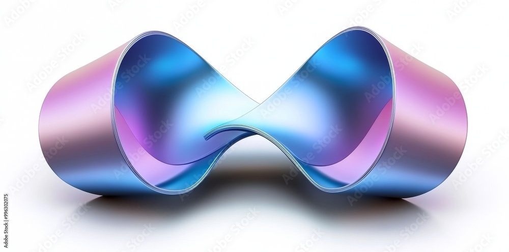 Poster an abstract 3d render of a ribbon swirl wave line created from neon foil hologram shapes with gradie