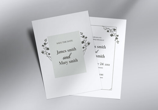 Minimalist Floral Wedding Invitation Card with Beautiful Leaf