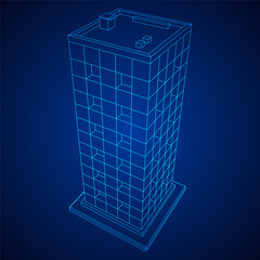 Residential and commercial Apartment building. Small city house. Wireframe low poly mesh vector illustration