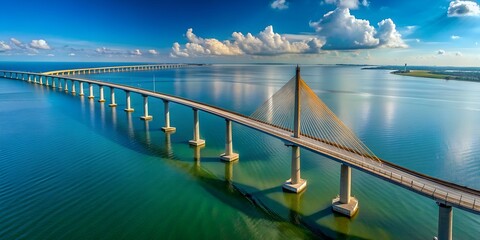 Drone panorama of Sunshine Skyway Bridge over Tampa Bay Generative By AI