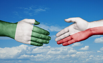 Poland and Nigeria country handshaking with flags, consensus concept international co-operation illustration