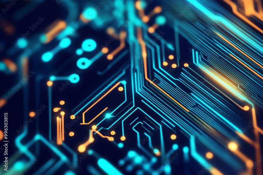 Poster detailed circuit board showing a computer chip.