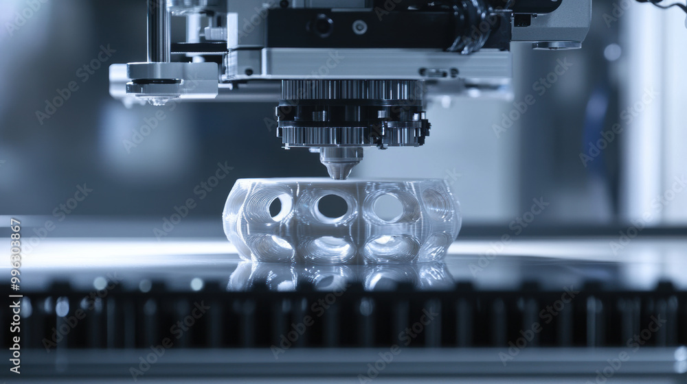 Poster 3d printer creating complex part layer by layer, showcasing advanced technology and precision in man