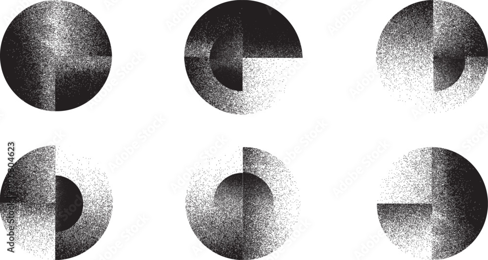 Leinwandbilder Sprayed black circles set .Graffiti art design . Noise textured circles . Spray effect . Pie chart collection .Art design forms.Distressed element .Rough circle diagram set .Vector 