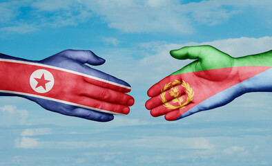 Eritrea and North Korea country handshaking with flags, consensus concept international co-operation illustration
