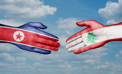 Lebanon and North Korea country handshaking with flags, consensus concept international co-operation illustration
