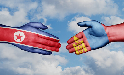Mongolia and North Korea country handshaking with flags, consensus concept international co-operation illustration
