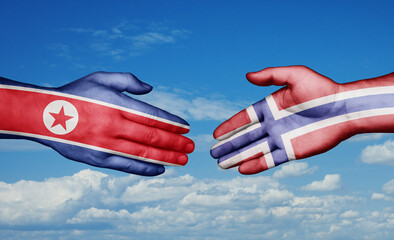 Norway and North Korea country handshaking with flags, consensus concept international co-operation illustration