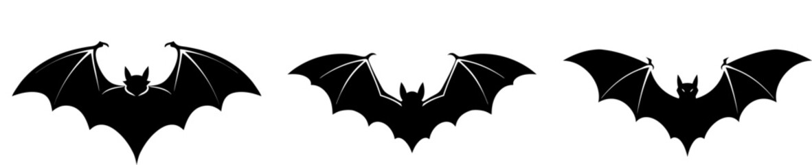 Bat icons set. Black bat is spreading its wings while flying in the night. Vector illustration