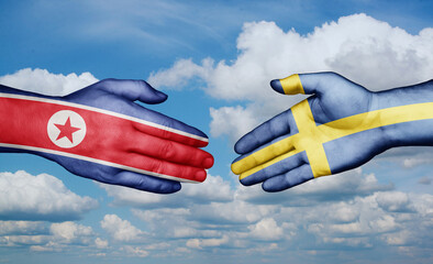 Sweden and North Korea country handshaking with flags, consensus concept international co-operation illustration