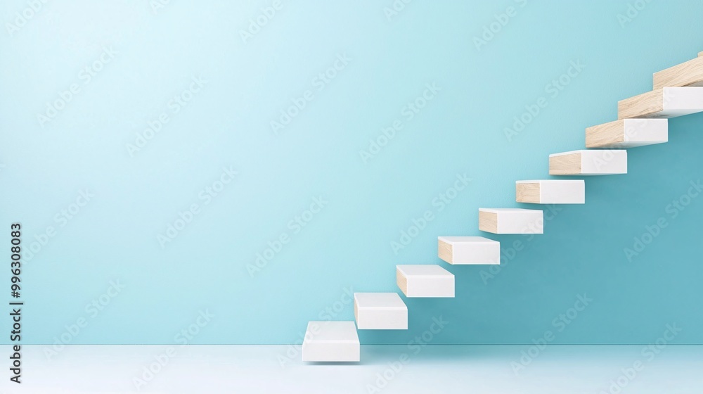 Poster strategic goal setting in smes - visualizing success metrics and clear objectives on a staircase pat